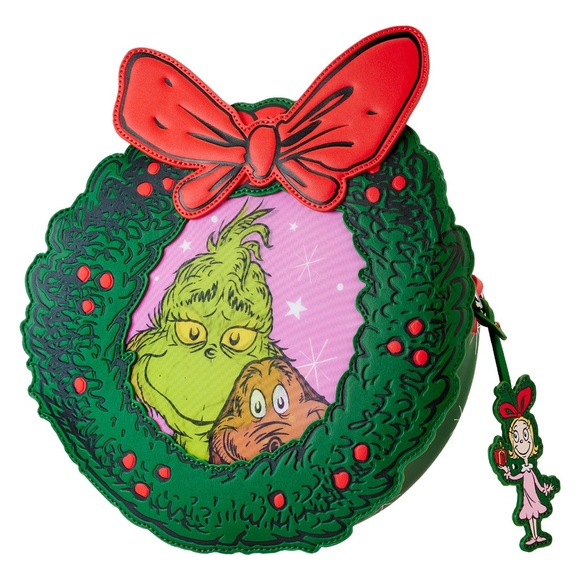 Universal Studios Parks Grinch and Max Lenticular Wreath Loungefly Crossbody Bag - Picture 7 of 12